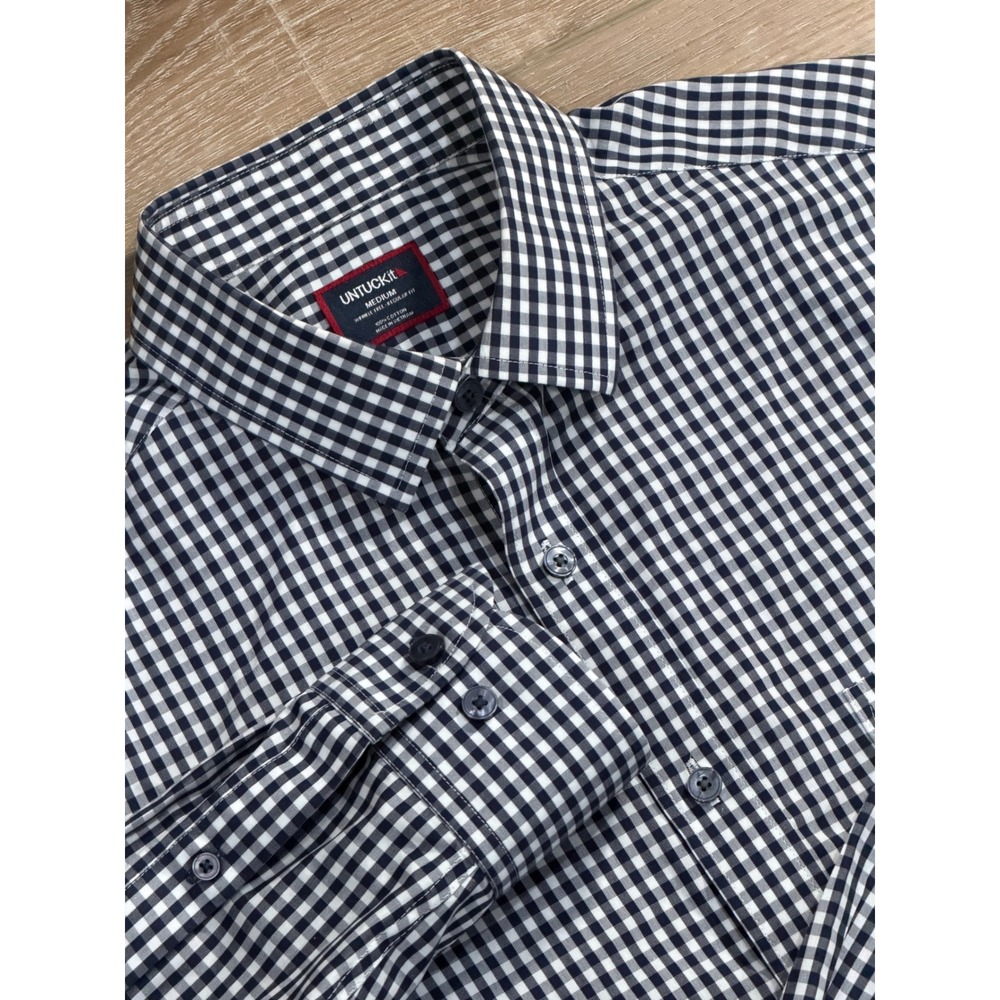 UNTUCKit Lawrence WF Navy Gingham Button Down Shirt Men's Medium Regular‎ Fit